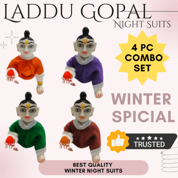 Cozy Winter Nightwear Set for Laddu Gopal Ji (Pack of 4)