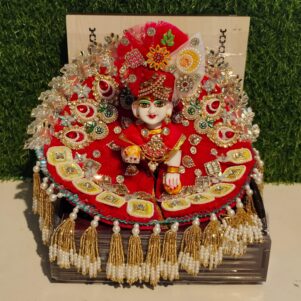 A Premium Laddu Gopal  Red jhalar Poshak for Janmashtami Festival