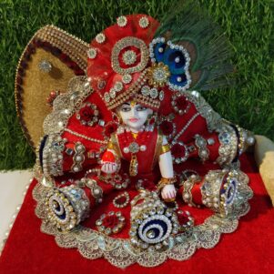 A Premium Laddu Gopal  Red jhalar Poshak for Janmashtami Festival.